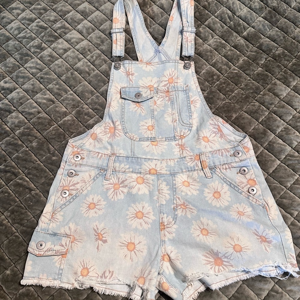 No Boundaries Light Blue Floral Women Jeans Overalls